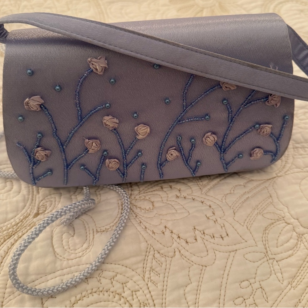 Light blue satin evening bag